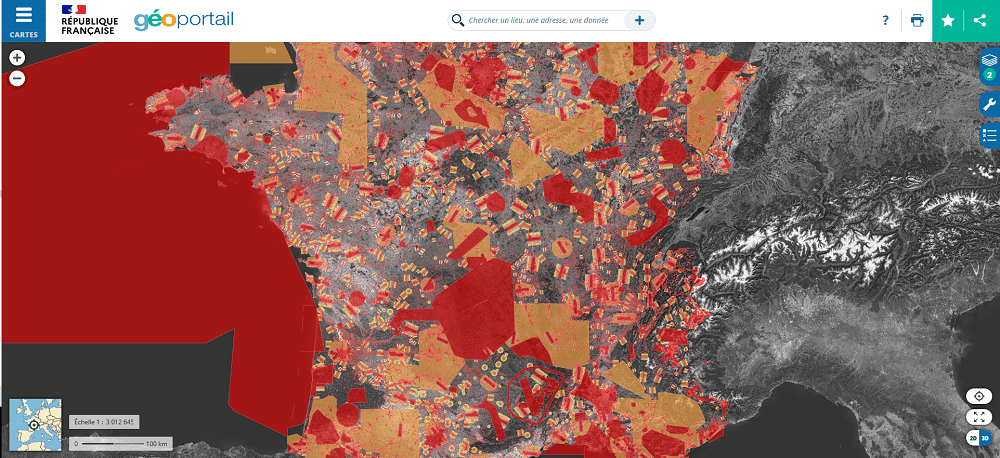 Utilisation de drones : carte des restrictions UAS dans le Géoportail